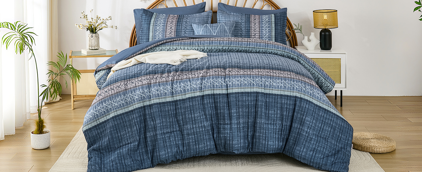 Blue Striped Boho Comforter