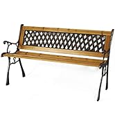 Gardenised Wooden Outdoor Park Patio Garden Yard Bench with Designed Steel Armrest and Legs, Black