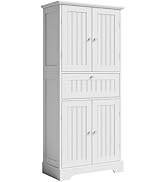 ChooChoo Bathroom Floor Cabinet, Modern Bathroom Storage Cabinet with 4 Doors and Adjustable Shel...