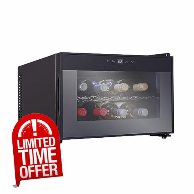 Ivation Premium 8 Bottle Horizontal Thermoelectric Wine Cooler/Chiller Counter Top Red & White Wine Cellar w/Digital Temperature