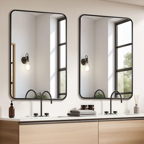 Rounded Rectangle Mirror Matte Black Bathroom Vanity Mirror
