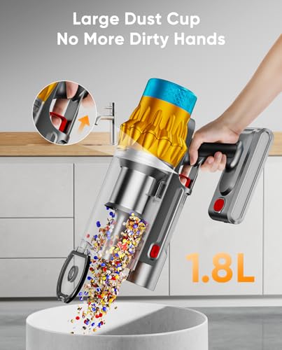 Smart Display Vacuum Cordless with 1.8L Cup for Pet Hair/Carpet (Gold)