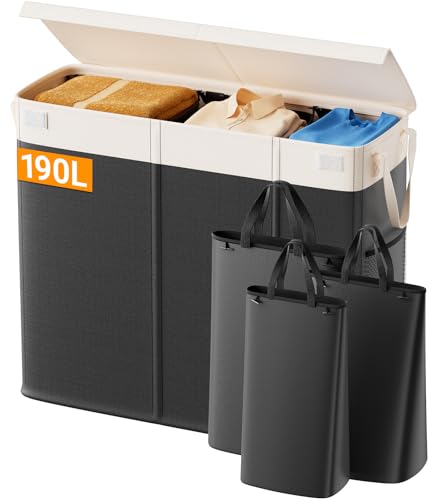 Large Laundry Basket with Lid and 3 Section