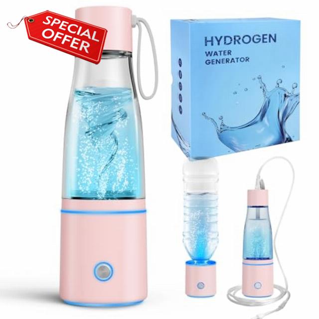 5000PPB Hydrogen Water Bottle Generator 3 in 1 Hydrogen Water Generator Machine with SPE & PEM Technology Portable Hydrogenated Water Bottle Inhalation for Healthy Hydration/Pink