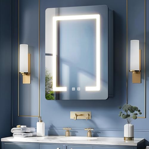 Black Aluminum Alloy Recessed Bathroom Mirror with Storage