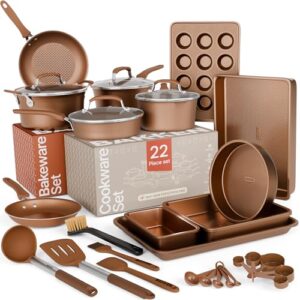 22-Piece Non Stick Cookware & Bakeware Sets with Plaid Pattern