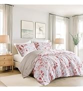Regency Heights Lightweight Seersucker Botanical Comforter Set Queen Size, Reversible Design with...