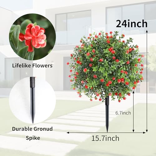 Faux Shrubs Plant with Ground Spike for Outdoor Indoor Yard Garden (Set of 2)