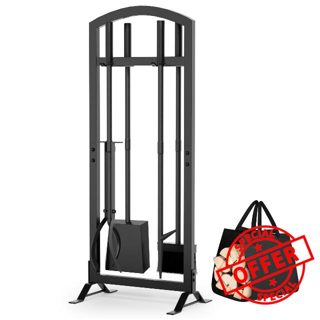 6 Pcs Fireplace Tools Set with Log Carrier