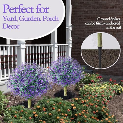 Faux Purple&Green Lavender Realistic Plants for Indoor Outdoor Front Porch Garden Yard Patio