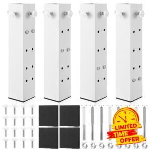 4 Pack White Carbon Steel Dorm Bed Risers fit College Dorm Wooden Bed Frames Lifting Square Risers Adjustable to 2.95"