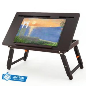 Nnewvante Drawing Table Foldable Drafting Desk with Adjustable Height & Angle Bamboo Drawing Board Easel with Tablet and Phone Slots for Painting
