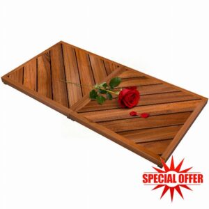 Teak Wood Bath Mat for Bathroom - (33" x 16.5") Anti Slip Square Shower Mat Wooden Floor Mats for Outside Inside Shower Bathtub Luxury Spa Home or Outdoo