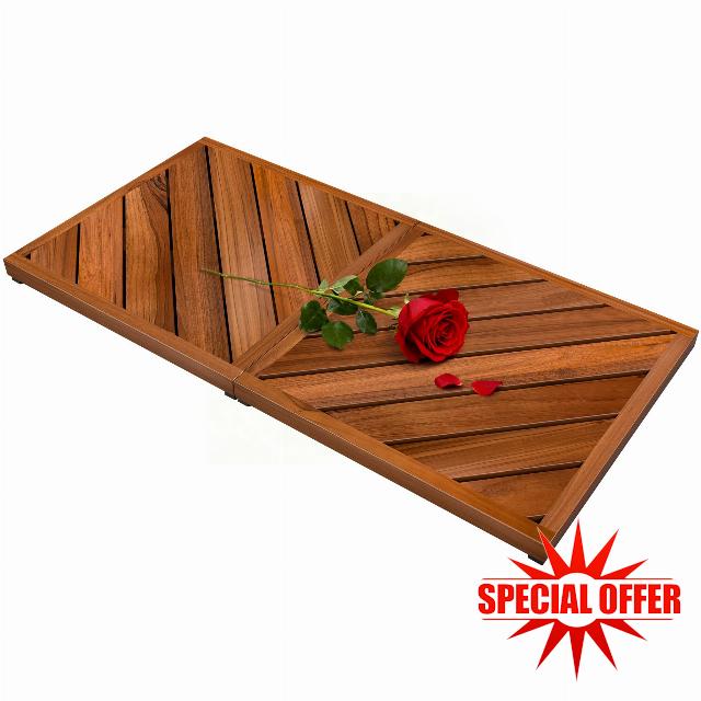 Teak Wood Bath Mat for Bathroom - (33" x 16.5") Anti Slip Square Shower Mat Wooden Floor Mats for Outside Inside Shower Bathtub Luxury Spa Home or Outdoo