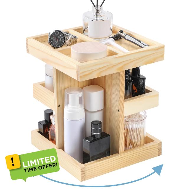 360°Solid Wood Rotating Bathroom Organizers and Storage