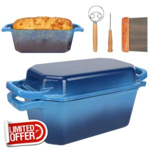 Pre-Seasoned Cast Iron Dutch Oven for Bread Baking with Skillet Lid Blue