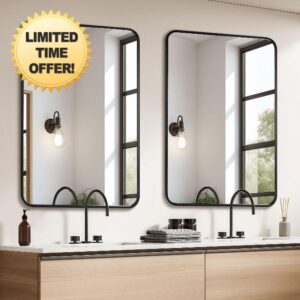 2 Pcs 24 x 36 Inch Black Metal Framed Bathroom Mirror for Wall