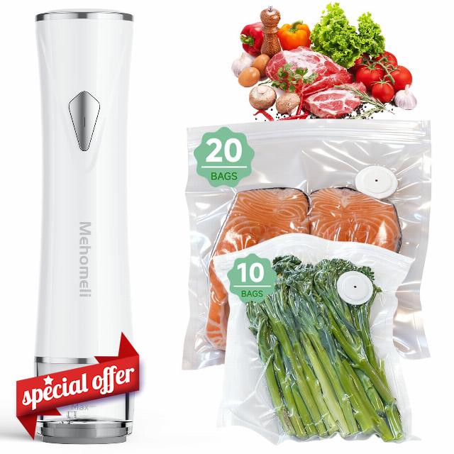 Compact Vacuum Sealer for Food (Vacuum Sealer Machine + 30 Reusable Vacuum Bags)