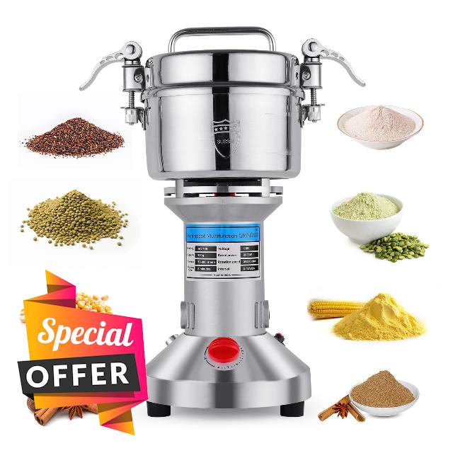 Grain Mill Grinder - High-Speed 750g 304 Stainless Steel Professional Grain Mill & Spice Grinder for Kitchen and Coffee Shop - Grinds Grains