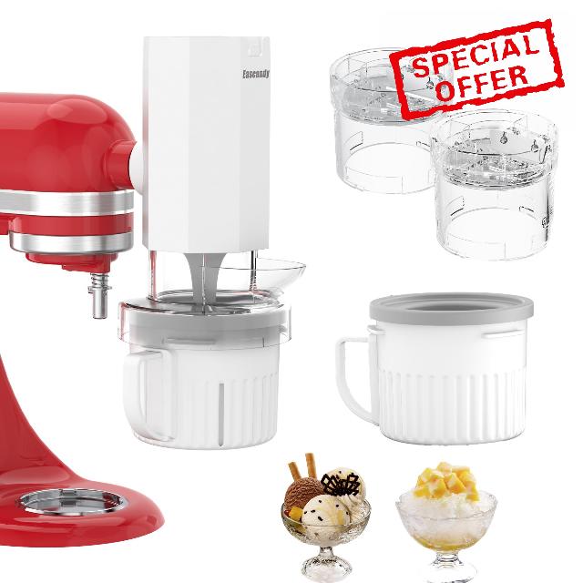 Shaved Ice Attachment and 2 Pack Ice Cream Maker Attachment Set Fit for KitchenAid Stand Mixer