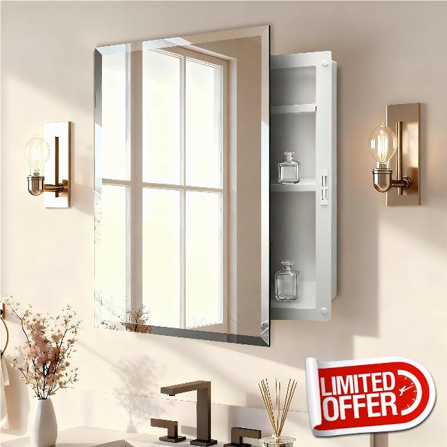 Plastic Bathroom Medicine Cabinet Mirror 16x20 inch
