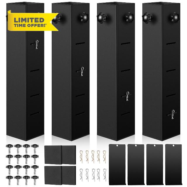 4 Pack Metal Bed Riser for Dorm Room 3.15'' Diameter Square Carbon Steel Bed Risers for Furniture Frame Table Adjustable Height 2.9"