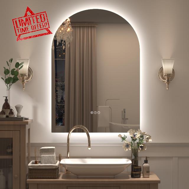 22x32 Arched LED Bathroom Mirror with Lights