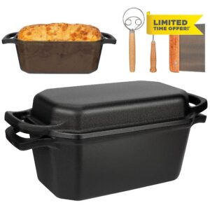 Pre-Seasoned Cast Iron Dutch Oven for Bread Baking with Skillet Lid | 3.6QT Oval Dutch Oven