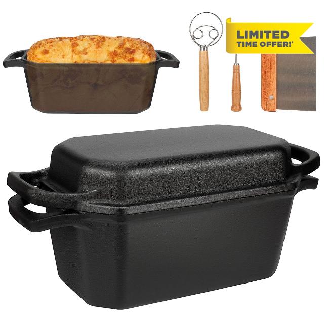 Pre-Seasoned Cast Iron Dutch Oven for Bread Baking with Skillet Lid | 3.6QT Oval Dutch Oven