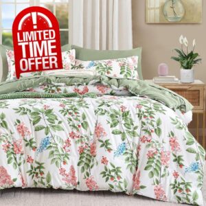 Green Comforter Set Queen Size Floral 7-Piece Bedding Set