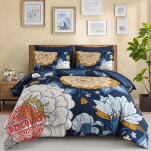 DJY Floral Comforter Set Queen Size Navy Bed in a Bag - 7 Piece Blue Flower Boho Comforter with Sheet Set