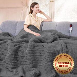 Heated Blanket Full Size 72"X84" Grey - Soft Double Sided Sherpa Electric Blanket Full Size with LED Display