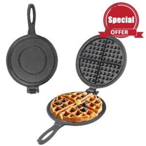 Cast Iron Waffle Maker - 8 inch Round Stovetop Waffle Iron