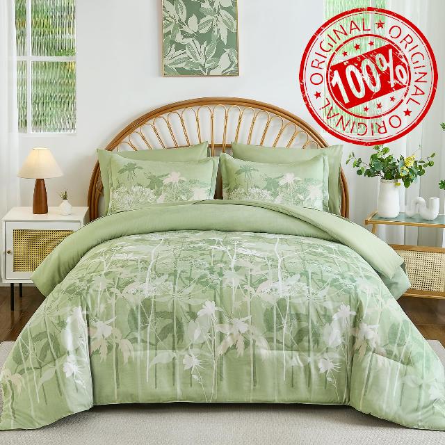 Drucon Sage Green Floral Comforter Set King Size