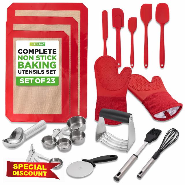 NutriChef 23-Piece Essential Baking Utensils Set – Measuring Cups and Spoons