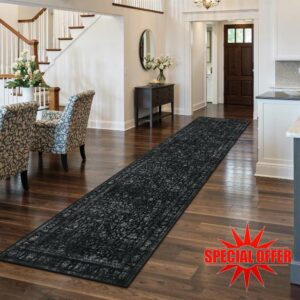 LEEVAN Black Vintage Hallway Runner 2.5x12