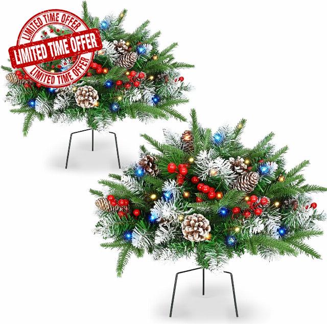 2 Pack Christmas Decorations Outdoor - 21" Pre-Lit Christmas Tree with Lights