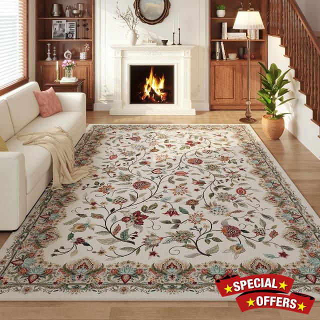 Rugcomf Vintage Paisley Rugs for Living Room 8'x10' - Machine Washable Area Rug