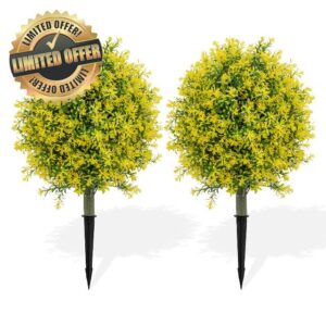 Artificial Topiary Ball tree Outdoor Plants Set of 2 with Ground Spike