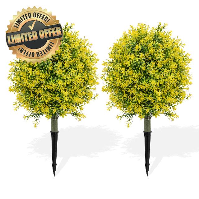 Artificial Topiary Ball tree Outdoor Plants Set of 2 with Ground Spike