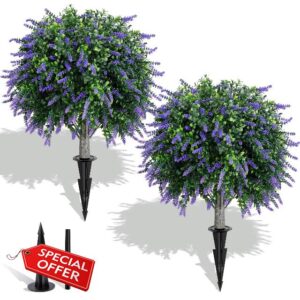 Artificial Lavender Boxwood Topiary Ball Trees Set of 2