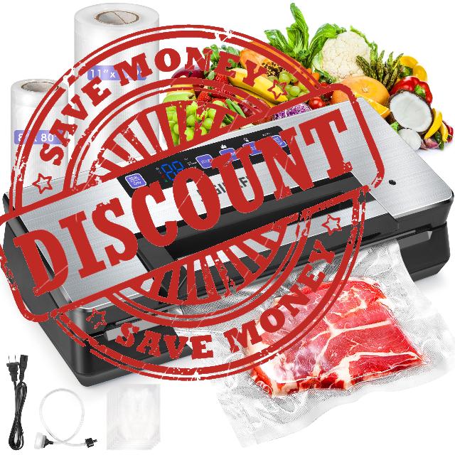Vacuum Sealer - Powerful 95kPa vacuum sealer for food with Built-in Cutter Bag Storage