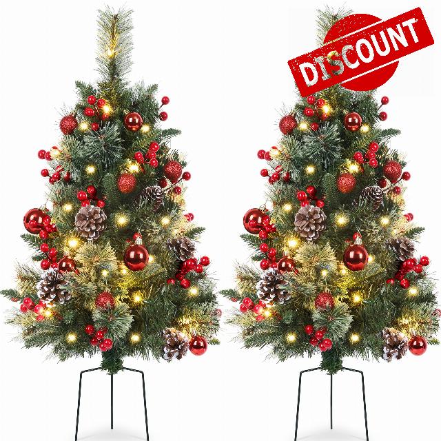 Set of 2 Outdoor Pathway Christmas Trees with Lights