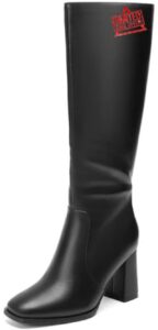 Wide Calf Knee High Boots for Women Square Toe 3.5-Inch Chunky Heel Tall Boots Side Zipper Long Boots