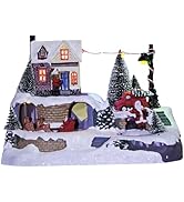 MerryPulse Christmas Village House, Festival Scene Rotating Reindeer and Snowman Colourful Lights...