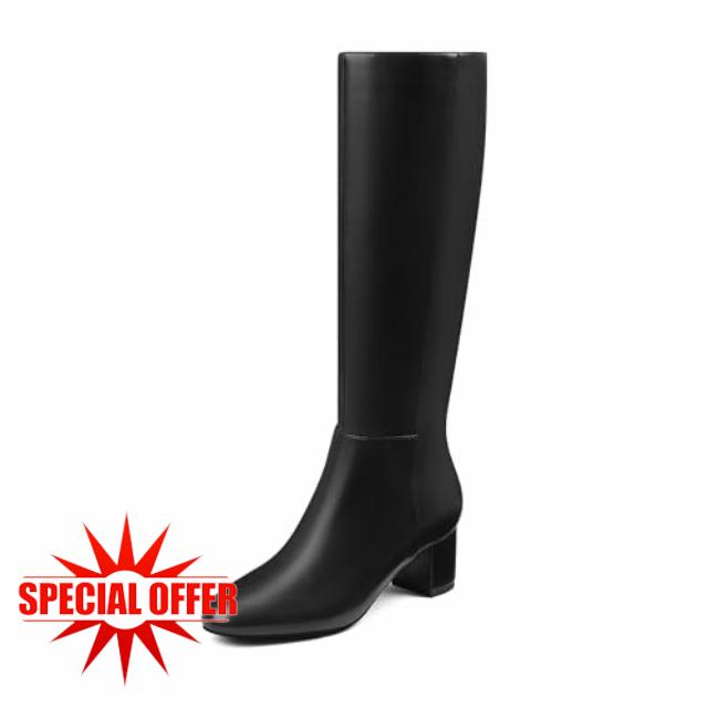 Adrizzlein Knee High Boots Women Block Chunky Low Heel Women Boots Long Fall Boots Comfortable Stretch Side Zipper Boots for Date Party Dress