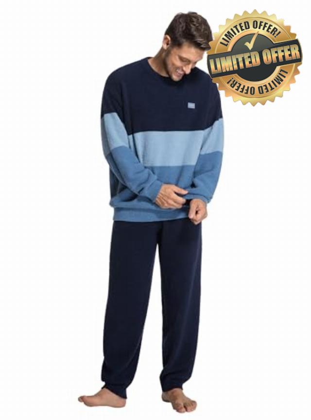 SlumberMee Mens Fleece Plush Pajama Set Ultra Soft Fluffy Warm Pjs Crew Neck Long Sleeve Top & Bottom Sleepwear Loungewea