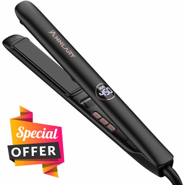 Hair Straightener 1 Inch Flat Iron and Curler 2 in 1