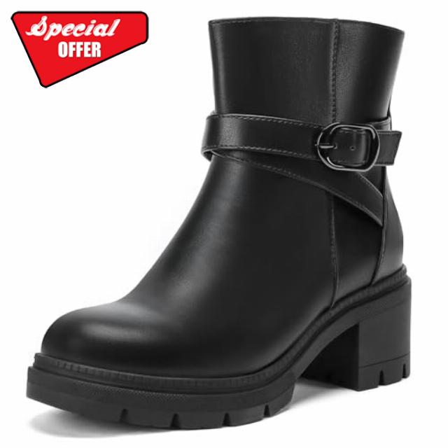 Wide Width Ankle Boots for Women Low Heel Chunky Booties for Women Fall Shoes with Side Zippe