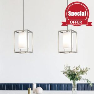 Brushed Nickel Pendant Lights Kitchen Island Set of 2 Industrial Silver Pendant Lighting Over Island Modern Island Lights Hanging Pendant Light Fixture for Kitchen Dining Room 2 Pack